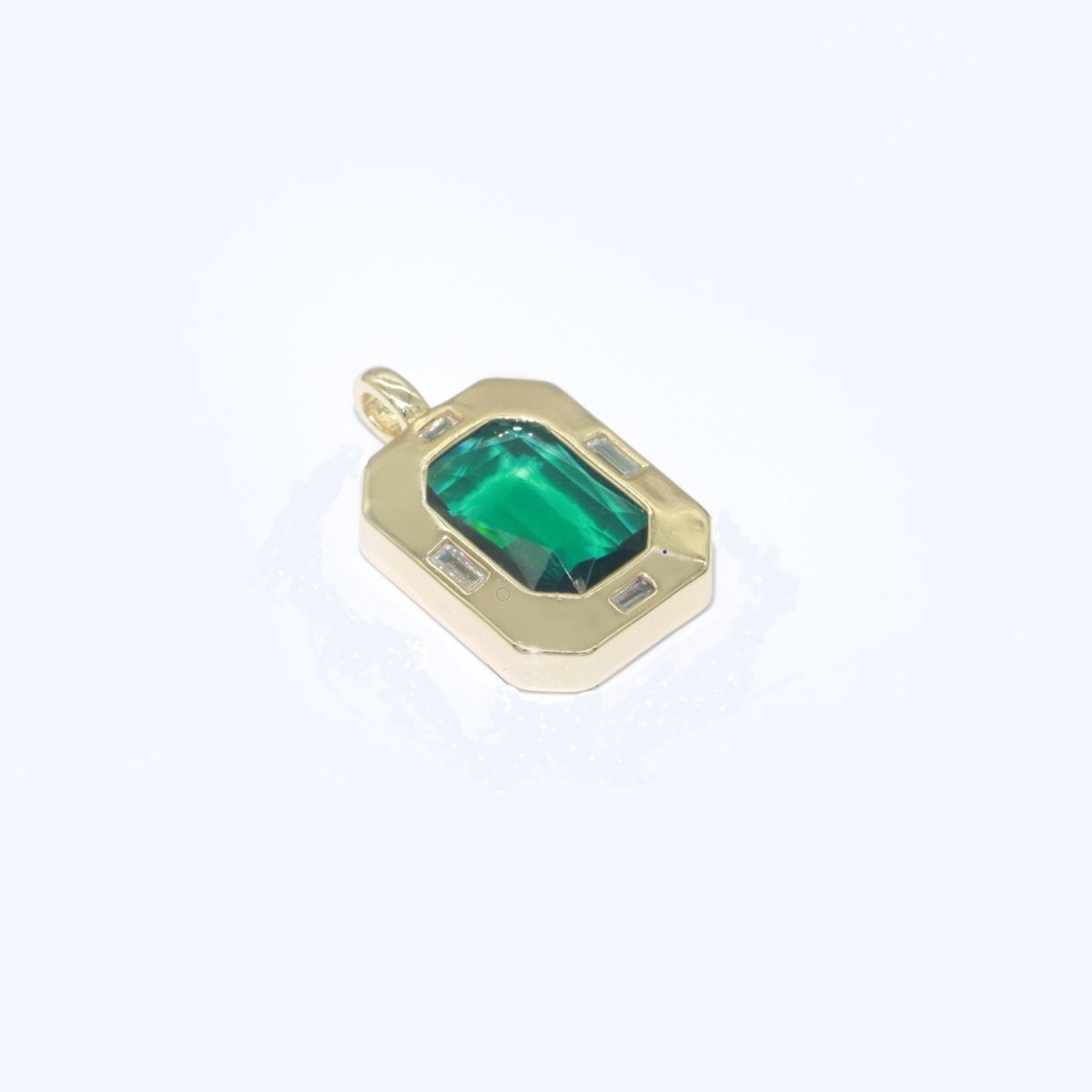 Dainty Medallion Charm Octagon Shape Pendant, 14K Gold plated CZ Cubic Zirconia Clear Blue Green Charm for Necklace Bracelet Component J-900~J-902