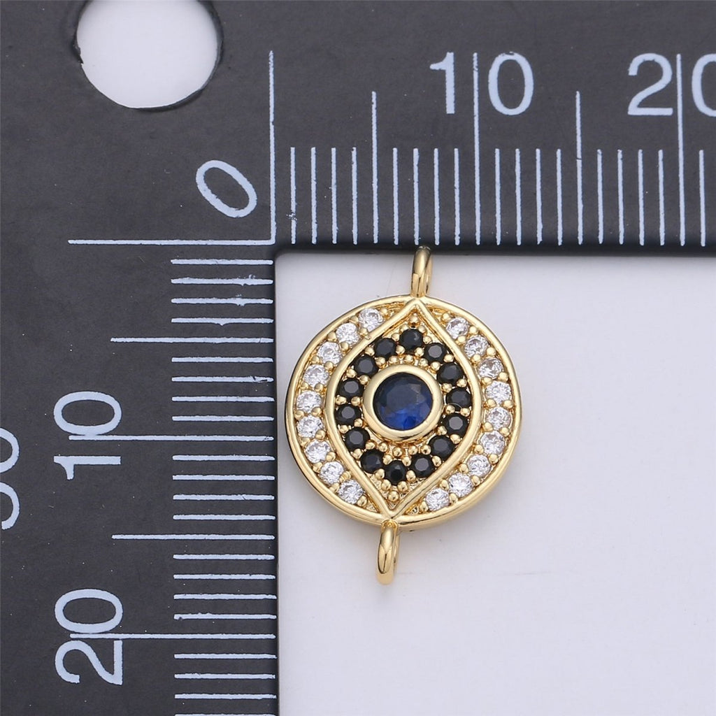 Dainty Micro Pave EVIL Eye Connector, CZ Evil Eye Charm, Cubic Zirconia Rose Gold Evil Eye Bracelet Connector Link Charm F-337 - DLUXCA