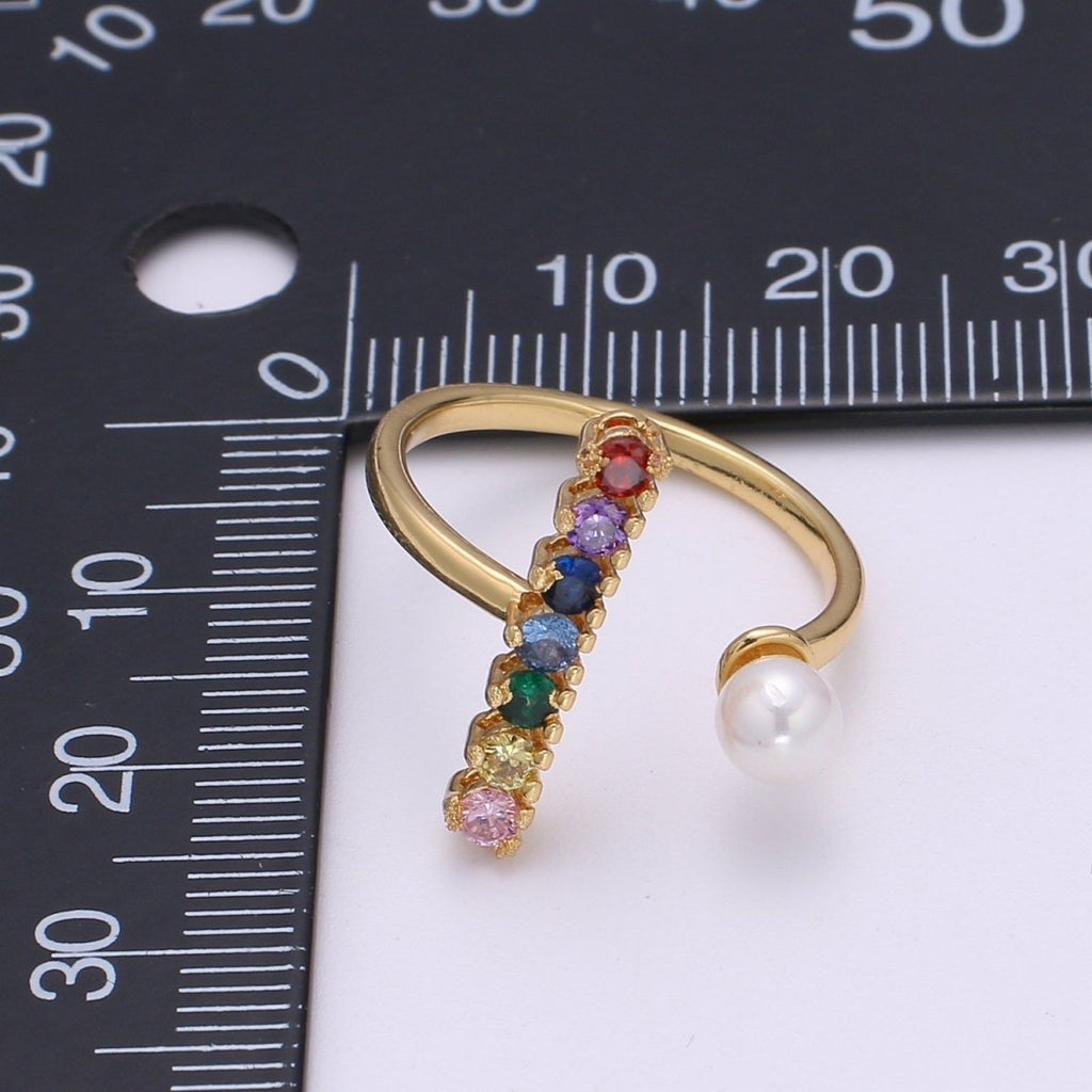 Dainty Micro Pave ring Open Adjustable Ring band Stacking ring Rainbow Gold ring Colorful Bridesmaid ring Pearl Wedding jewelry O-294 - DLUXCA