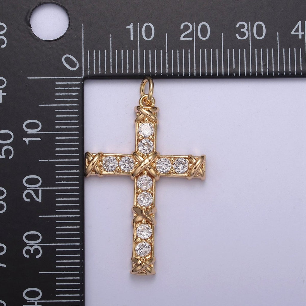 Dainty Micro paved Cross Charm in 16k Gold plated Pendant for Religious Jewelry Making N-357 - DLUXCA