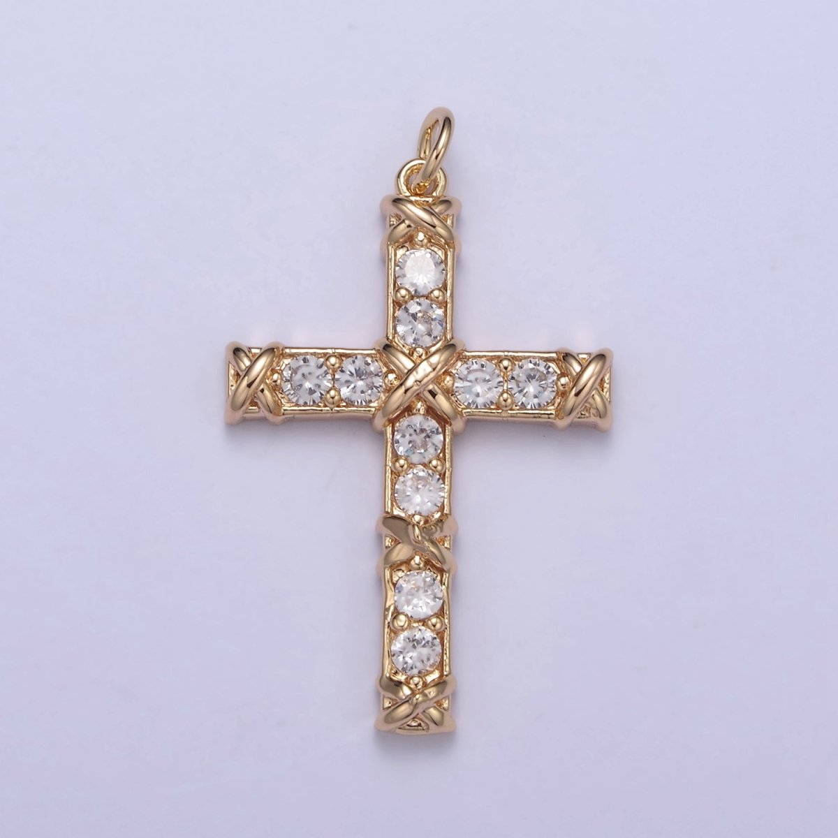 Dainty Micro paved Cross Charm in 16k Gold plated Pendant for Religious Jewelry Making N-357 - DLUXCA