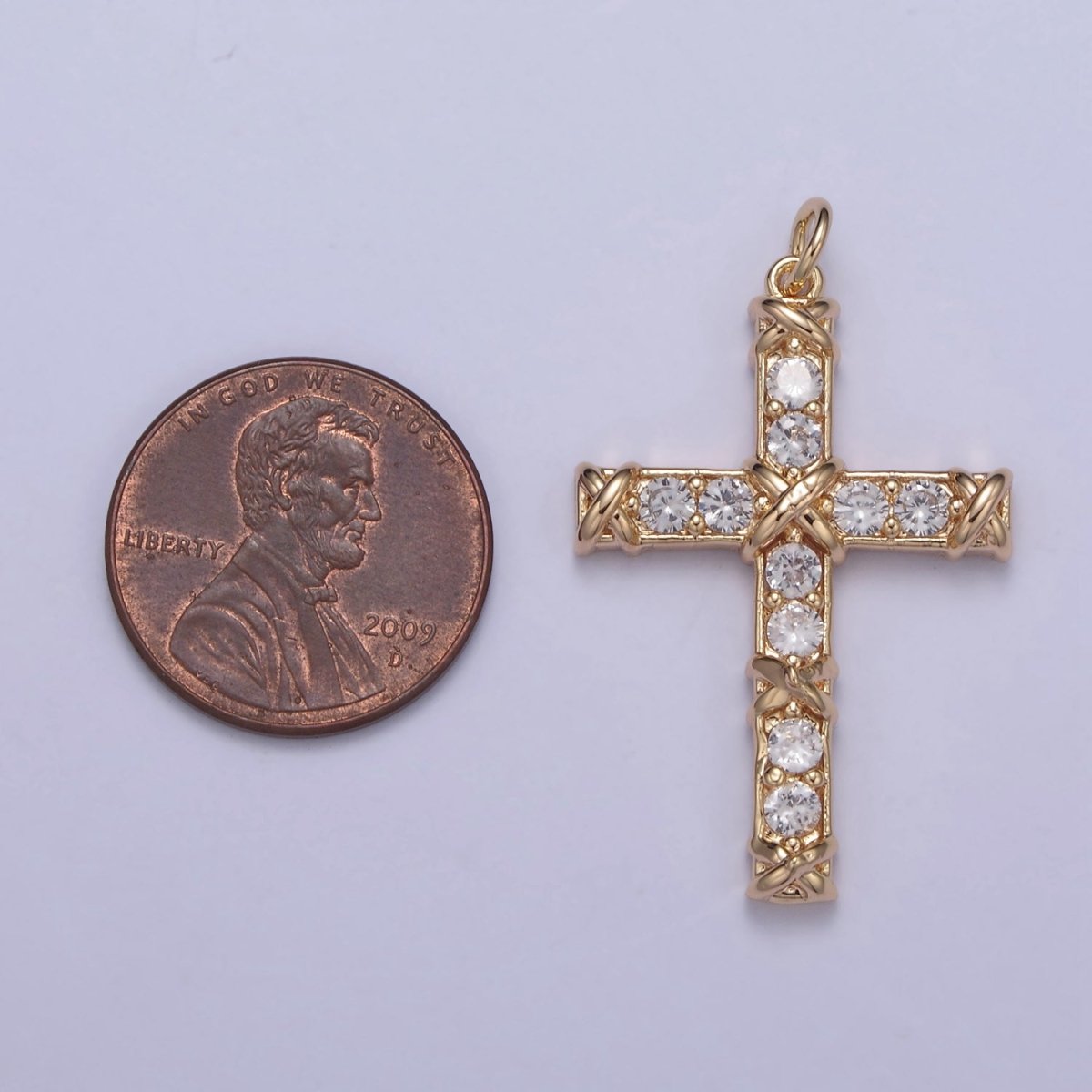 Dainty Micro paved Cross Charm in 16k Gold plated Pendant for Religious Jewelry Making N-357 - DLUXCA