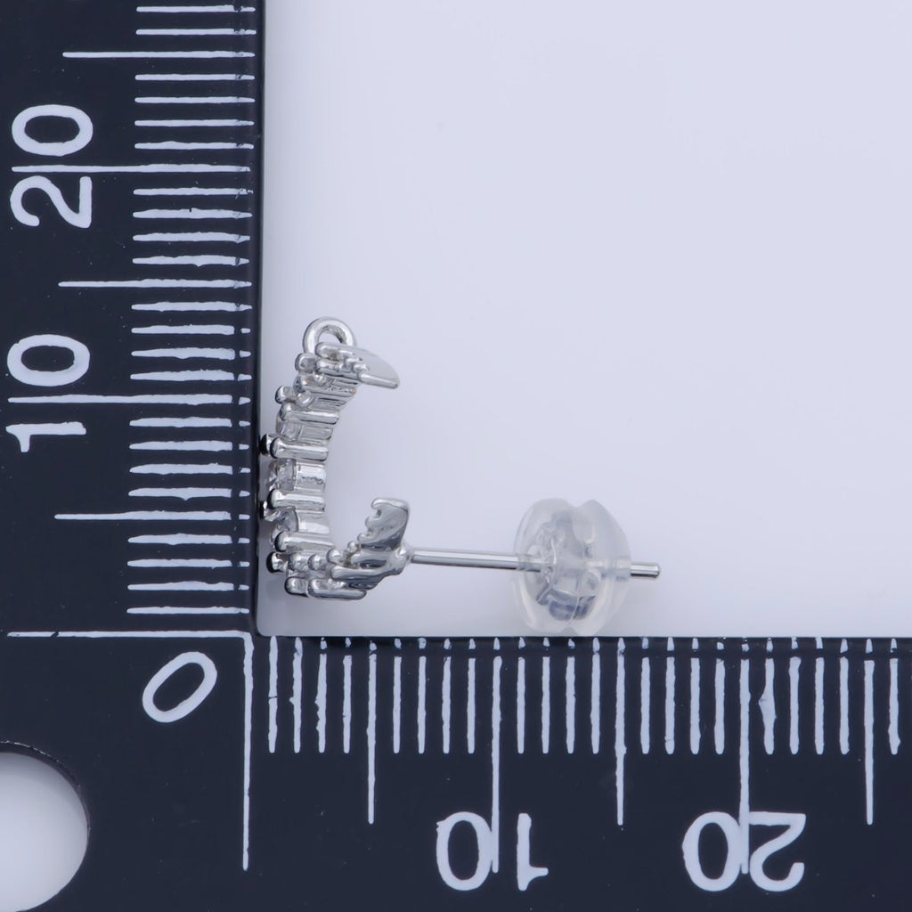 Dainty Moon Post Earring, Micro Pave Moon Stud with Open Link for Earring Jewelry Supplies Component in Silver plated K-256 - DLUXCA