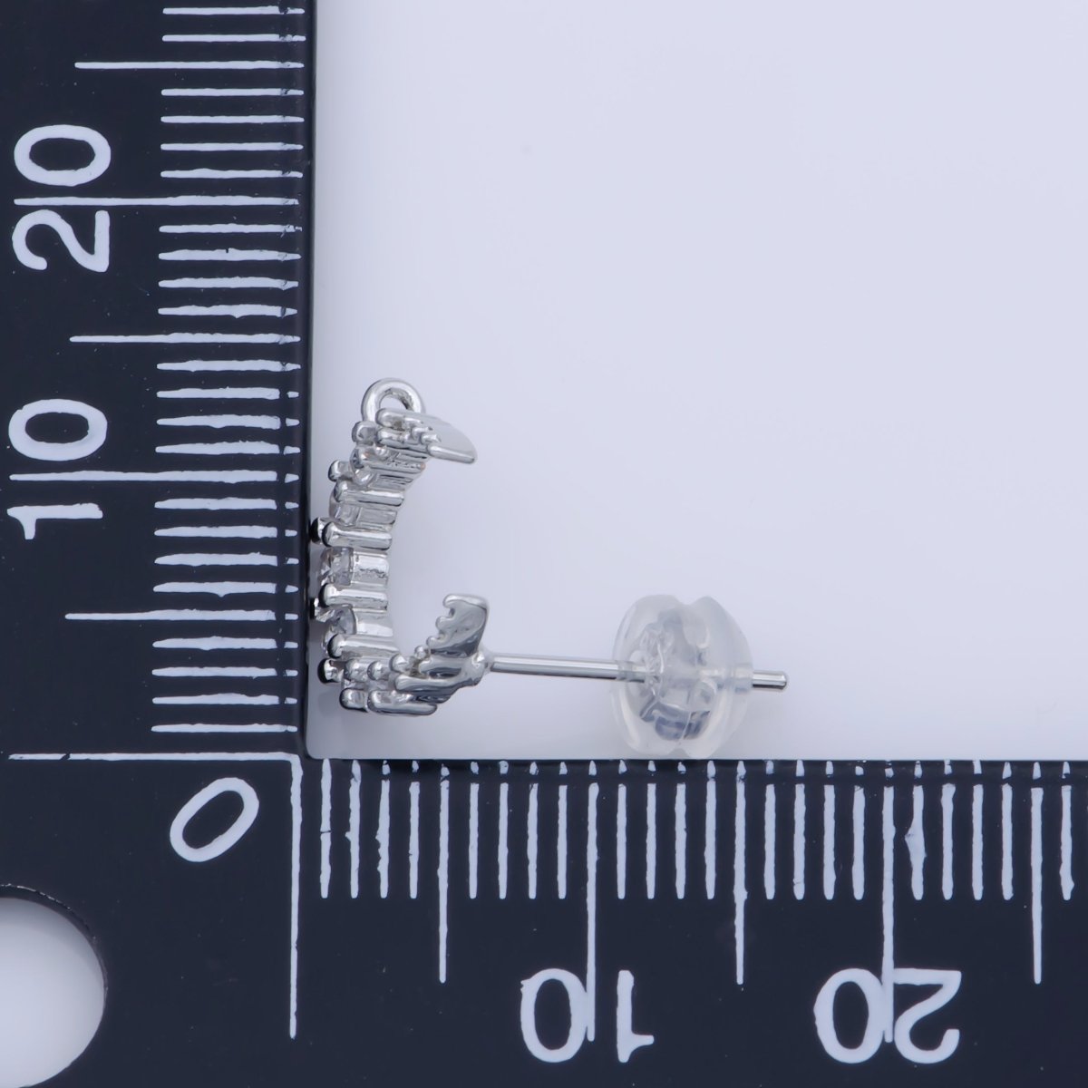 Dainty Moon Post Earring, Micro Pave Moon Stud with Open Link for Earring Jewelry Supplies Component in Silver plated K-256 - DLUXCA