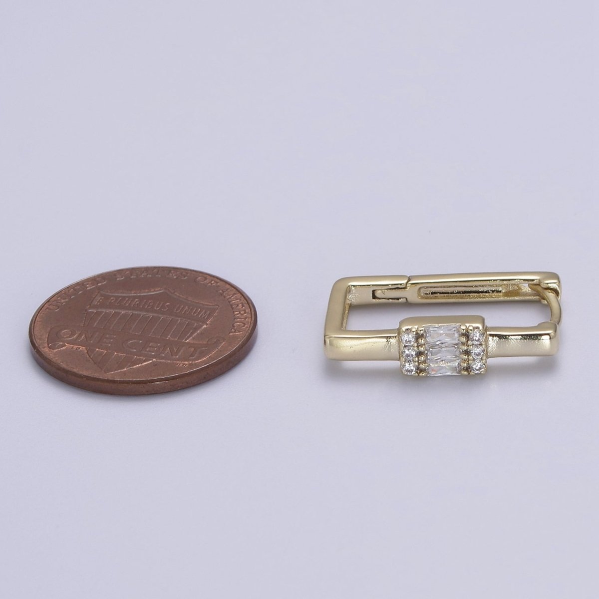 Dainty Oblong Rectangle Diamond cz Hoop Earring, Gold U Shape Hoop Earring V-149 - DLUXCA