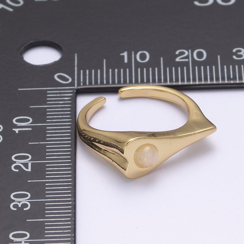 Dainty Opal Signet Long Heart Ring - Adjustable Gold plated Ring Minimalist Jewelry for Valentine U-226 - DLUXCA