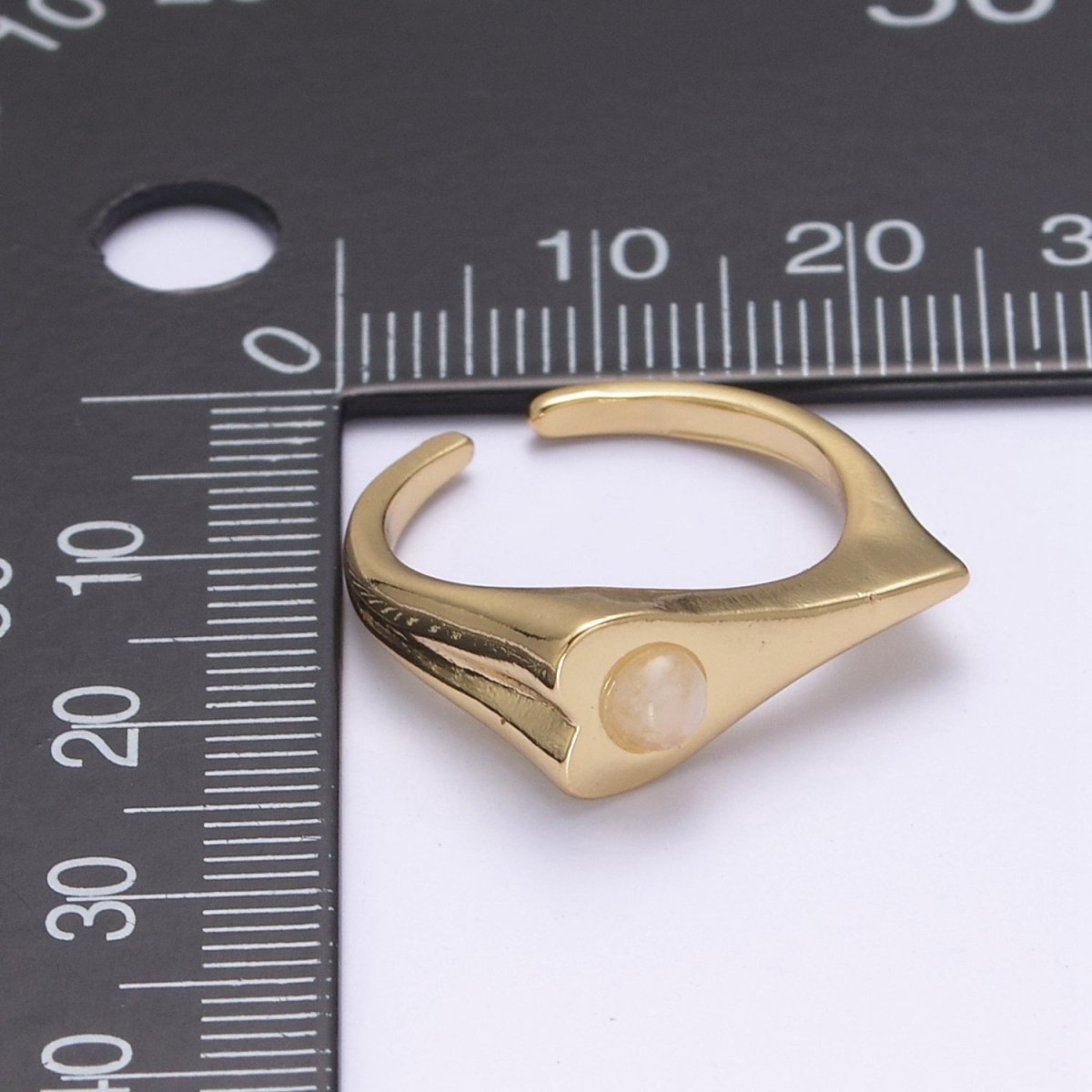 Dainty Opal Signet Long Heart Ring - Adjustable Gold plated Ring Minimalist Jewelry for Valentine U-226 - DLUXCA