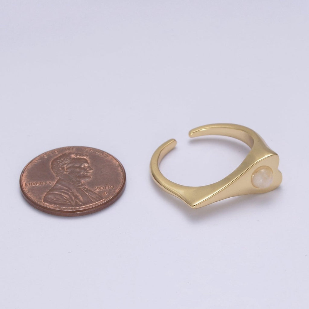 Dainty Opal Signet Long Heart Ring - Adjustable Gold plated Ring Minimalist Jewelry for Valentine U-226 - DLUXCA