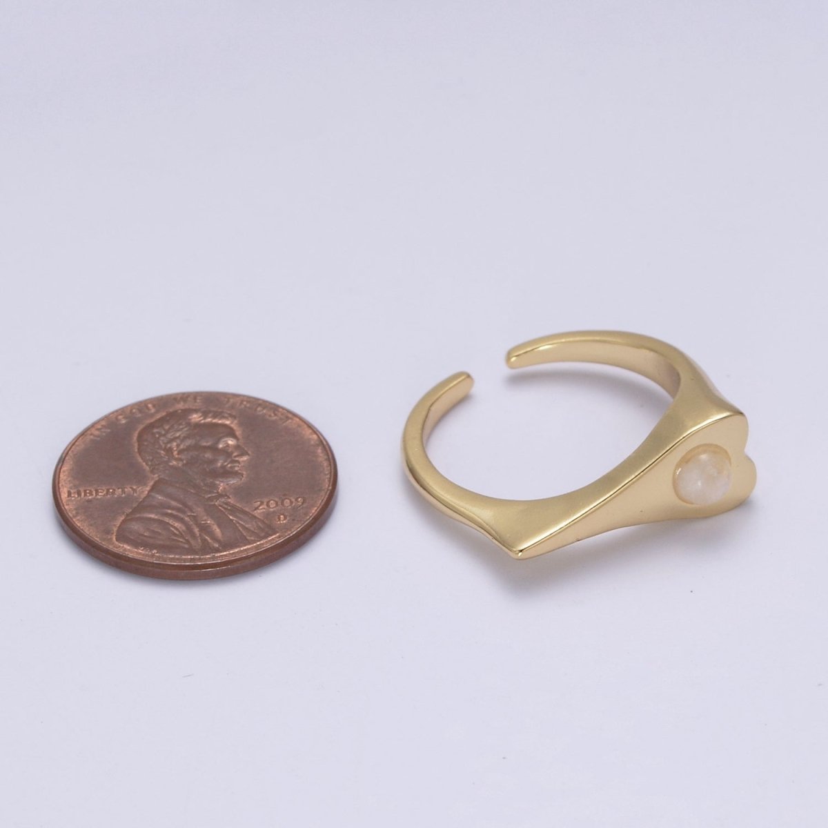 Dainty Opal Signet Long Heart Ring - Adjustable Gold plated Ring Minimalist Jewelry for Valentine U-226 - DLUXCA
