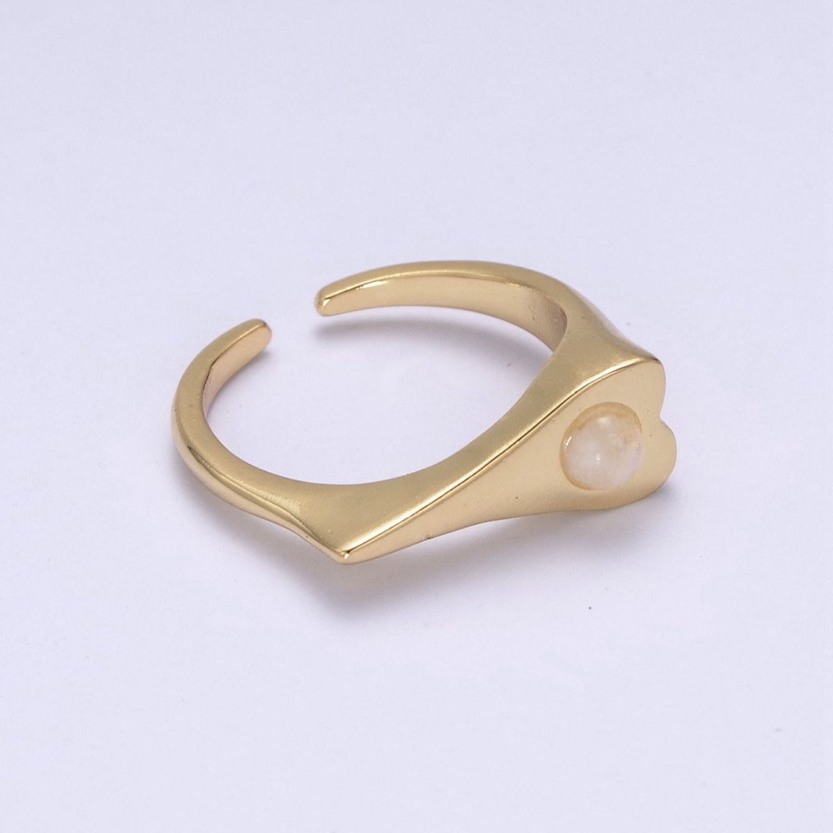 Dainty Opal Signet Long Heart Ring - Adjustable Gold plated Ring Minimalist Jewelry for Valentine U-226 - DLUXCA