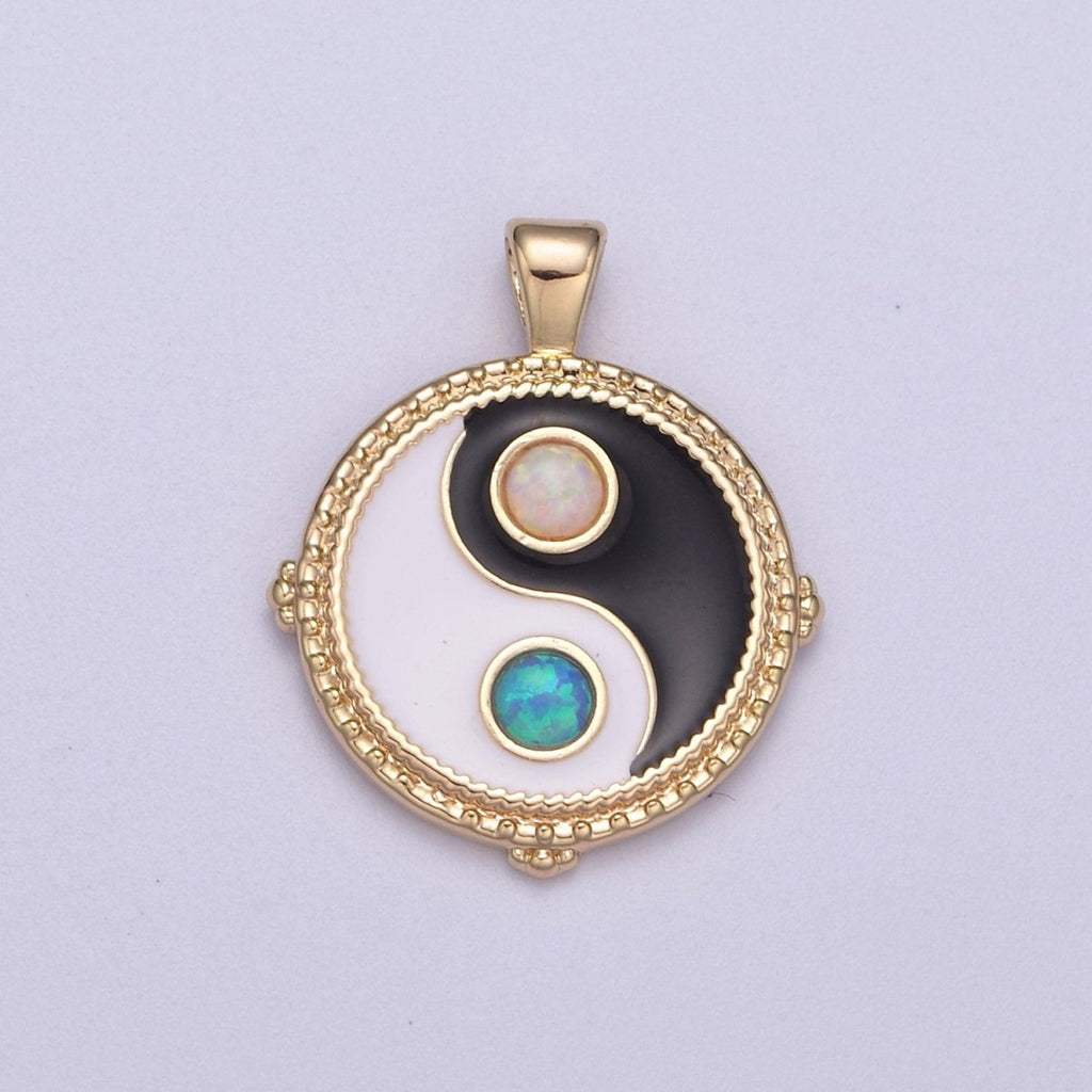 Dainty Opal Yin Yang Pendant 14k Gold plated YinYang Charm Yoga Relationship Couple Y2K Jewelry H-342 - DLUXCA