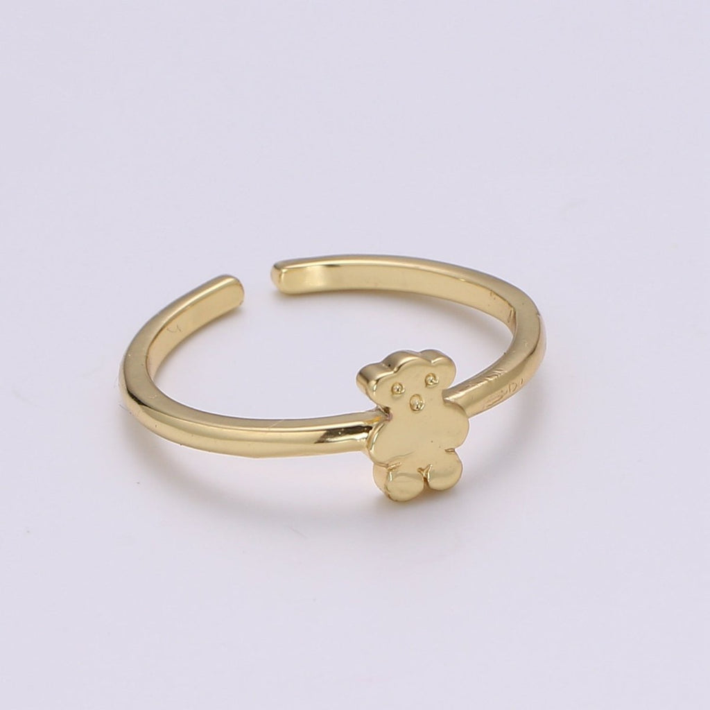 Dainty Open Ring Adjustable Cute Teddy Bear Ring Dainty Animal Toy Ring Romantic Love Stackable Ring for Kids Daughter Jewelry Gift Idea - DLUXCA