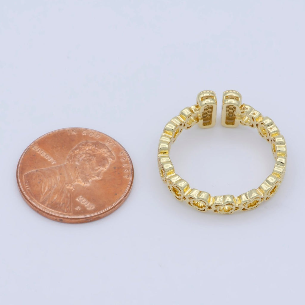 Dainty open ring, gold bar ring, open bar ring, T ring Cz minimalist jewelry Open Adjustable Ring O-486 - DLUXCA