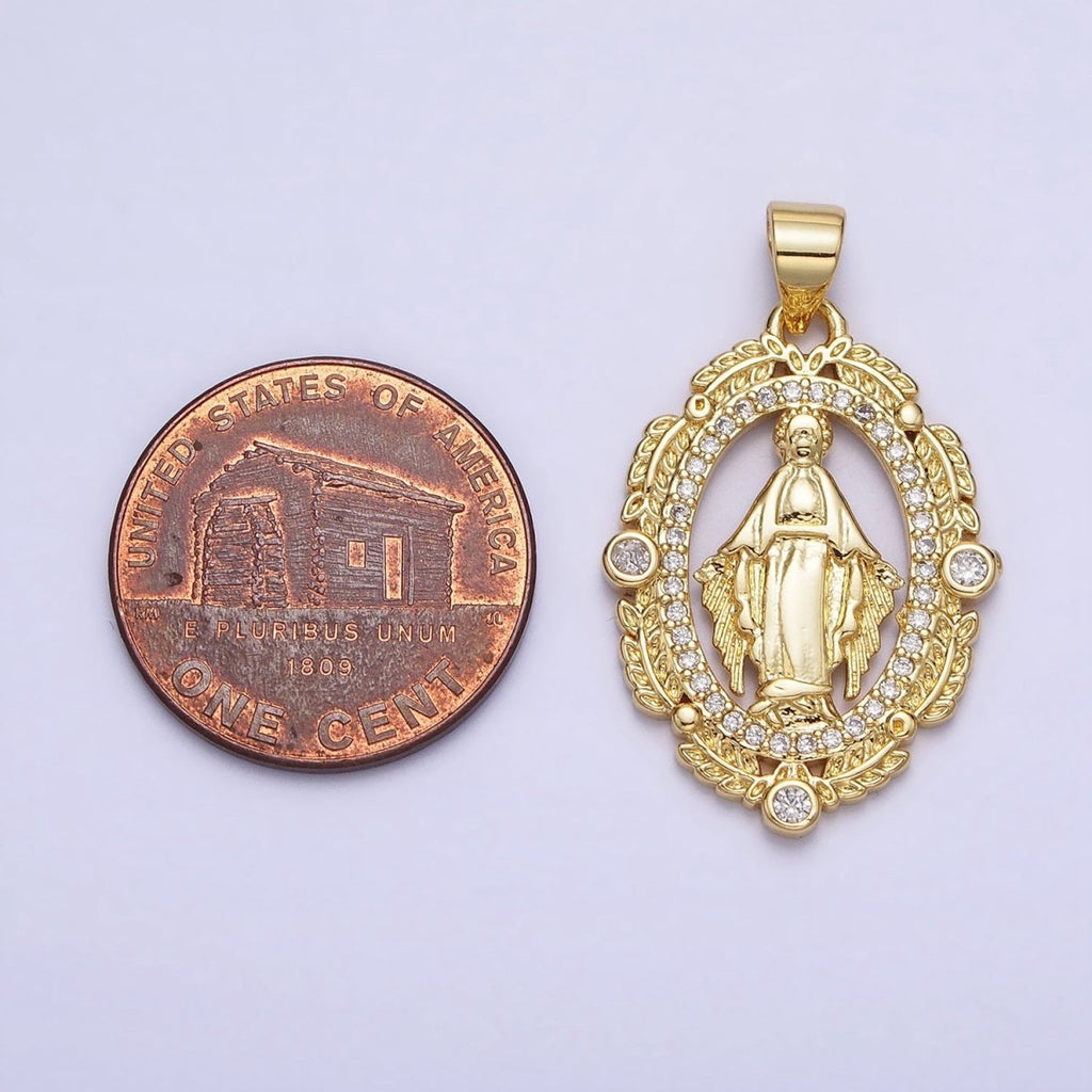 Dainty Oval Miraculous Lady Gold plated Medallion Pendant for Religious Jewelry AA212 - DLUXCA