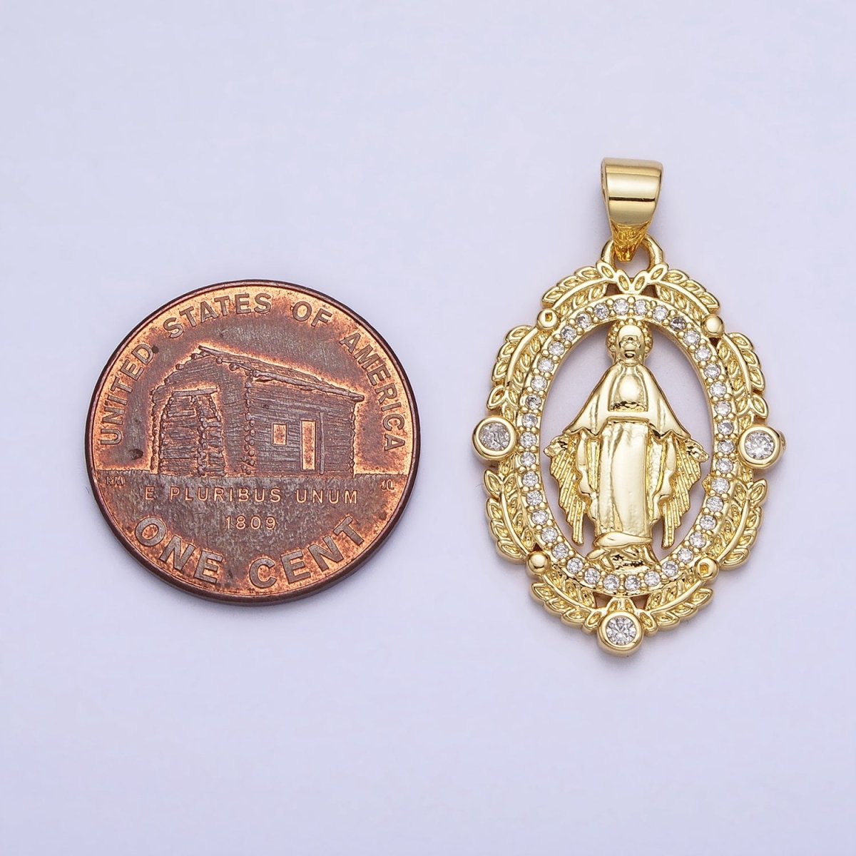 Dainty Oval Miraculous Lady Gold plated Medallion Pendant for Religious Jewelry AA212 - DLUXCA