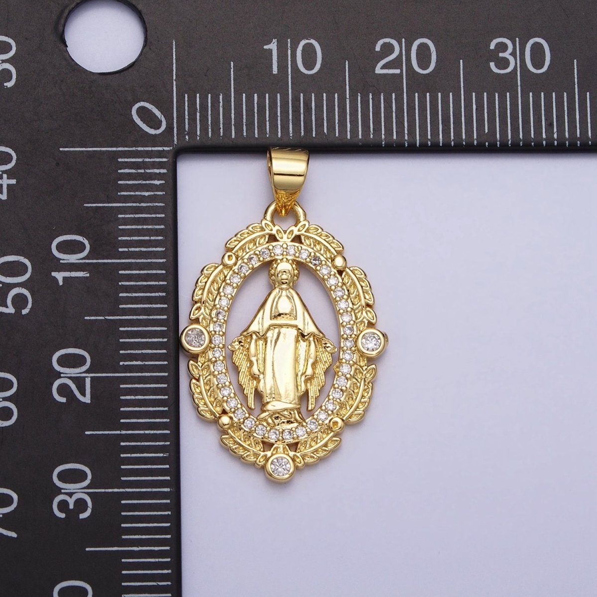 Dainty Oval Miraculous Lady Gold plated Medallion Pendant for Religious Jewelry AA212 - DLUXCA