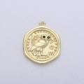 Dainty Owl Medallion Coin Pendant Gold plated Round Owl Charm Owl Medallion Bird Pendant Charms 22x18mm C-909 - DLUXCA