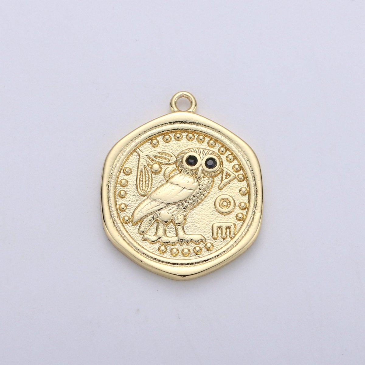Dainty Owl Medallion Coin Pendant Gold plated Round Owl Charm Owl Medallion Bird Pendant Charms 22x18mm C-909 - DLUXCA