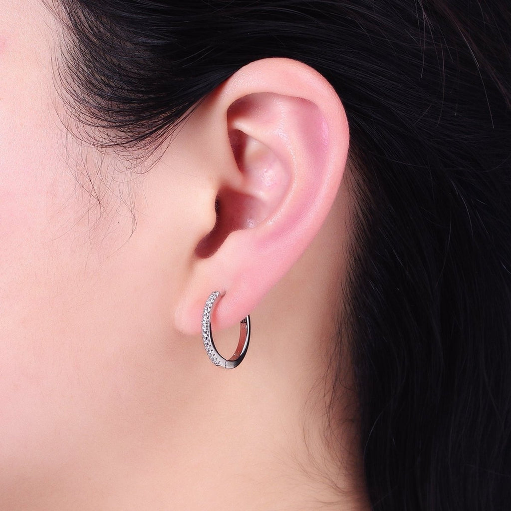 Dainty Pave Cz Hoop Earring with Clear Turquoise Multi Color Rainbow Cz Stone 17mm AD1349 AD1350 AD1352 AD1353
