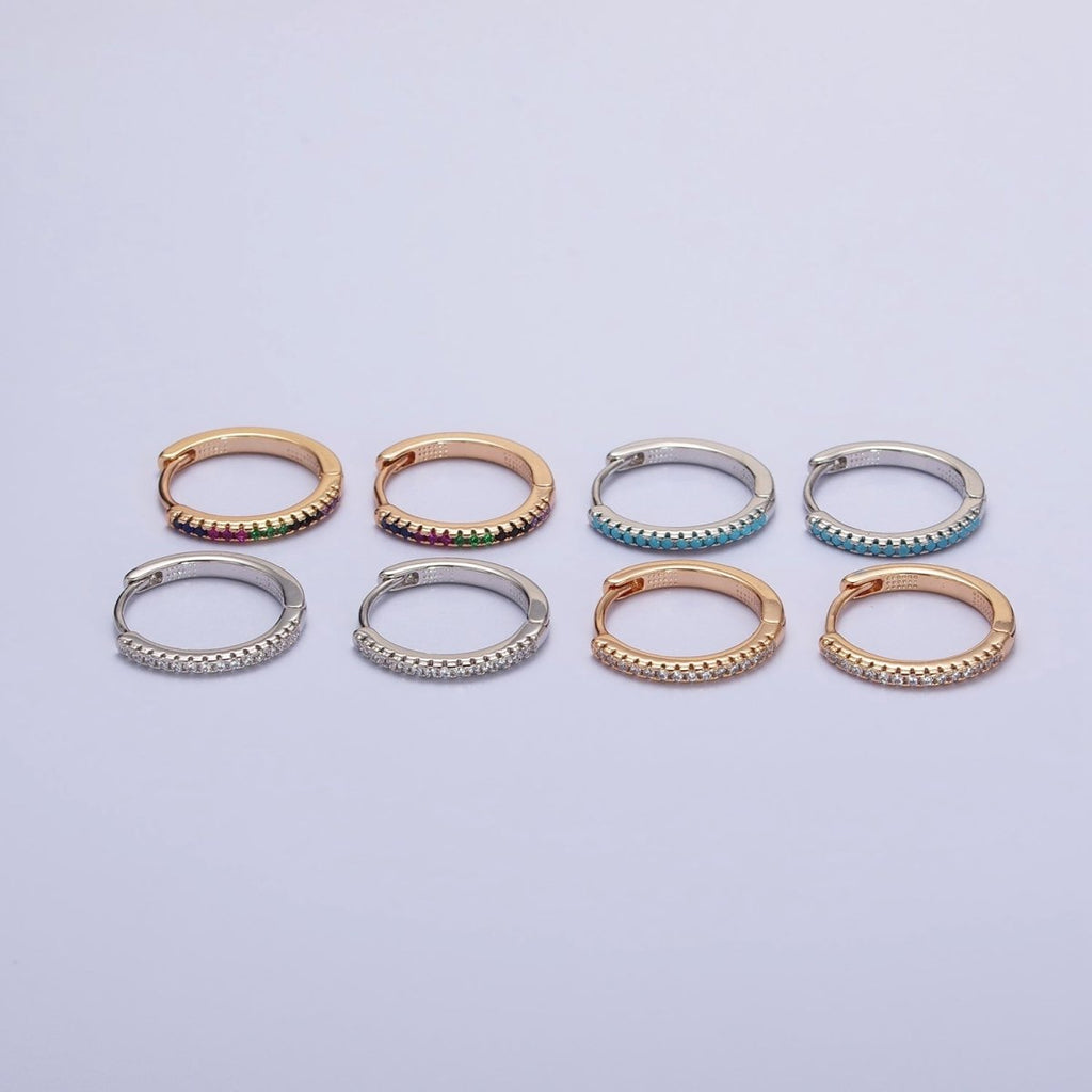 Dainty Pave Cz Hoop Earring with Clear Turquoise Multi Color Rainbow Cz Stone 17mm AD1349 AD1350 AD1352 AD1353