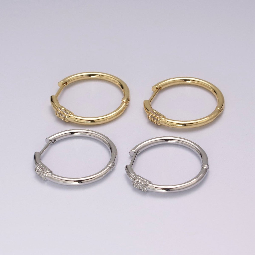 Dainty pave zirconia hoops, 25mm cz hoop earrings, Dainty earrings, Minimalist earrings, Thin hoops, Gold pave hoops T-231 T-232 - DLUXCA