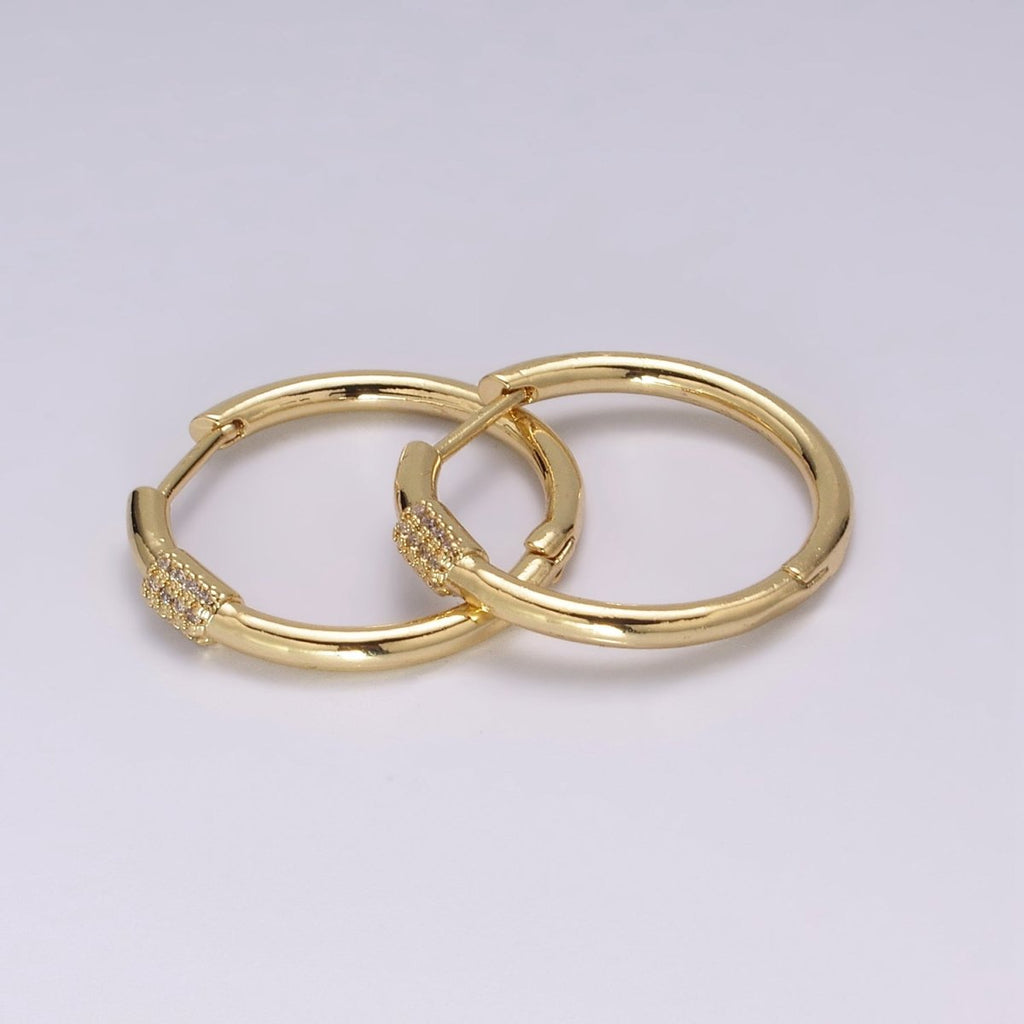 Dainty pave zirconia hoops, 25mm cz hoop earrings, Dainty earrings, Minimalist earrings, Thin hoops, Gold pave hoops T-231 T-232 - DLUXCA