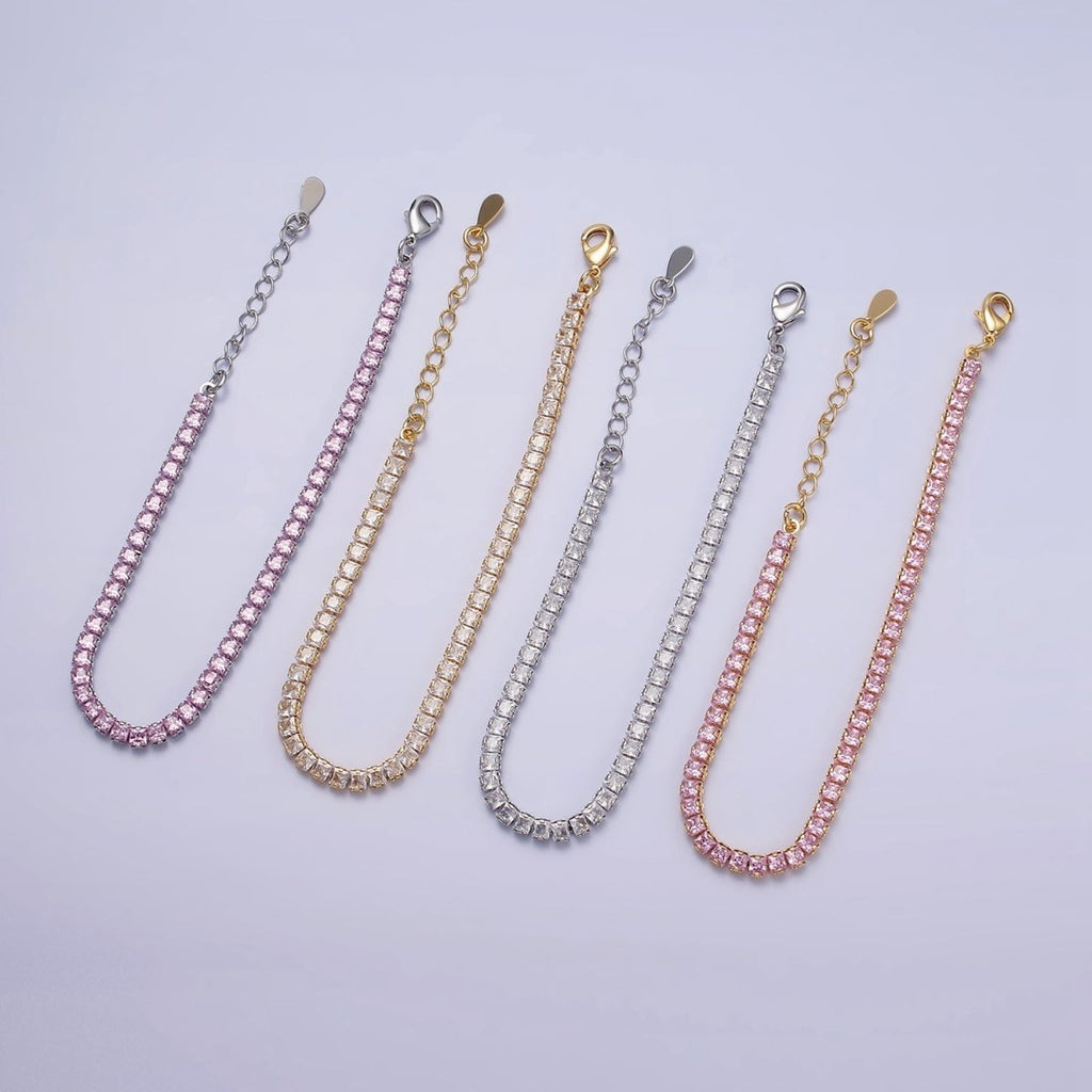 Dainty PEACH, YELLOW, RED Diamond Tennis Bracelet Gold CZ Tennis Bracelet Cubic Zirconia Diamond Bracelet Adjustable | WA-890 WA-891 WA-892 Clearance Pricing - DLUXCA