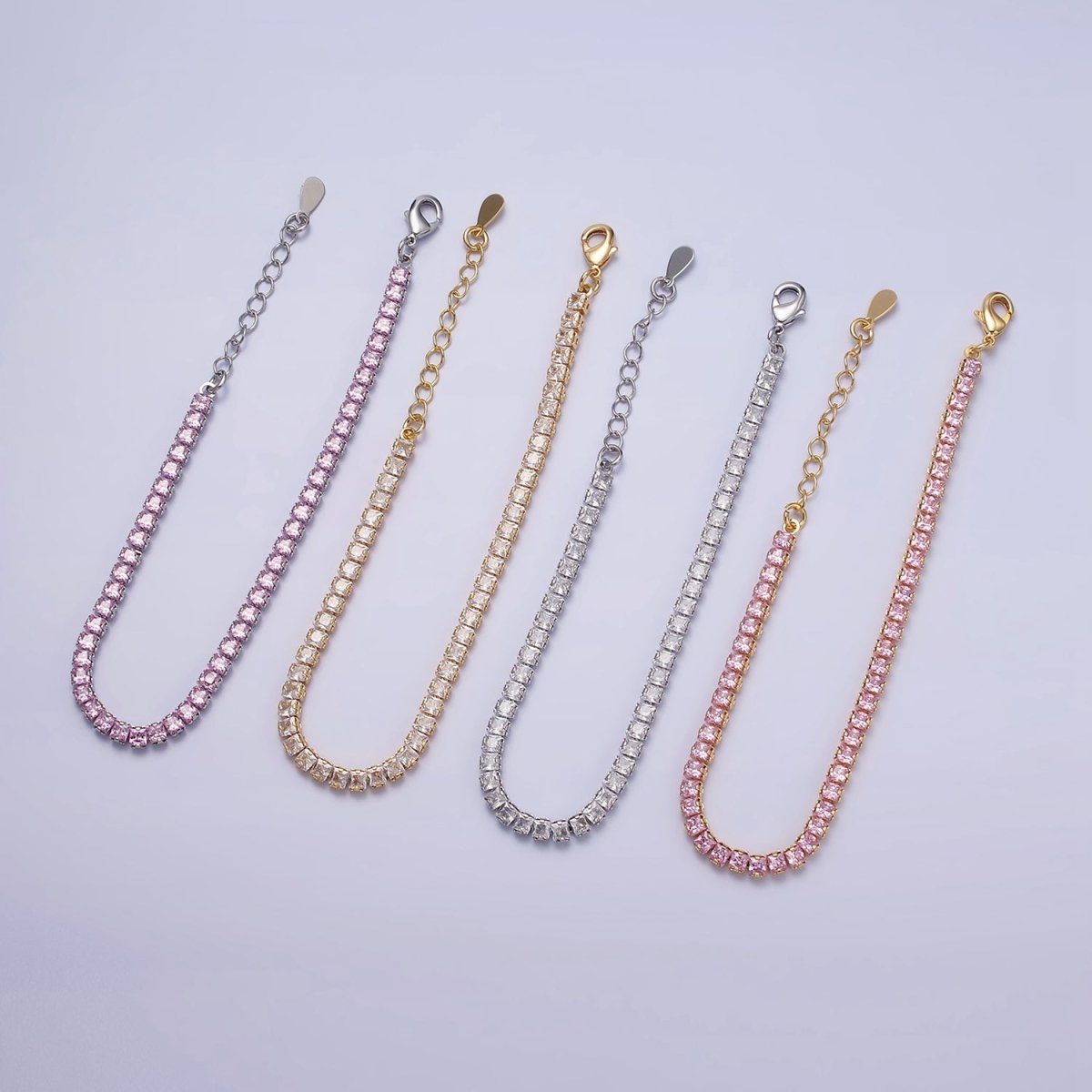 Dainty PEACH, YELLOW, RED Diamond Tennis Bracelet Gold CZ Tennis Bracelet Cubic Zirconia Diamond Bracelet Adjustable | WA-890 WA-891 WA-892 Clearance Pricing - DLUXCA