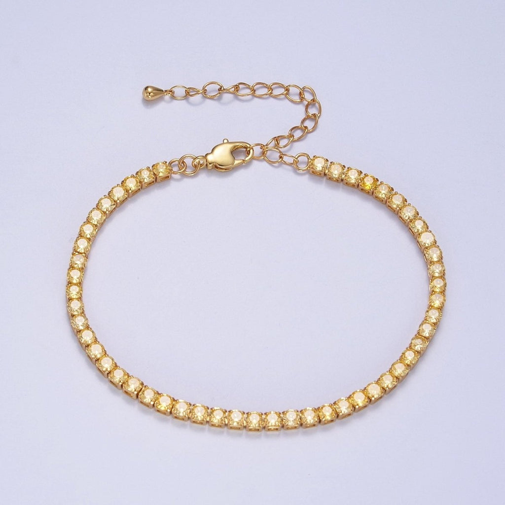 Dainty PEACH, YELLOW, RED Diamond Tennis Bracelet Gold CZ Tennis Bracelet Cubic Zirconia Diamond Bracelet Adjustable | WA-890 WA-891 WA-892 Clearance Pricing - DLUXCA