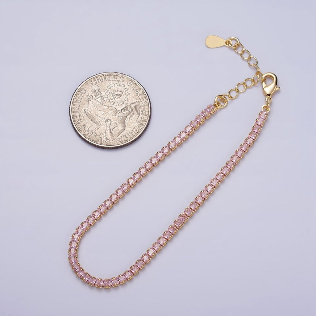Dainty PEACH, YELLOW, RED Diamond Tennis Bracelet Gold CZ Tennis Bracelet Cubic Zirconia Diamond Bracelet Adjustable | WA-890 WA-891 WA-892 Clearance Pricing - DLUXCA