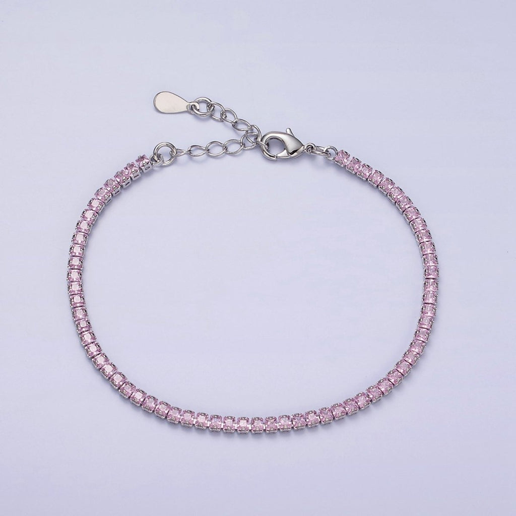 Dainty PEACH, YELLOW, RED Diamond Tennis Bracelet Gold CZ Tennis Bracelet Cubic Zirconia Diamond Bracelet Adjustable | WA-890 WA-891 WA-892 Clearance Pricing - DLUXCA