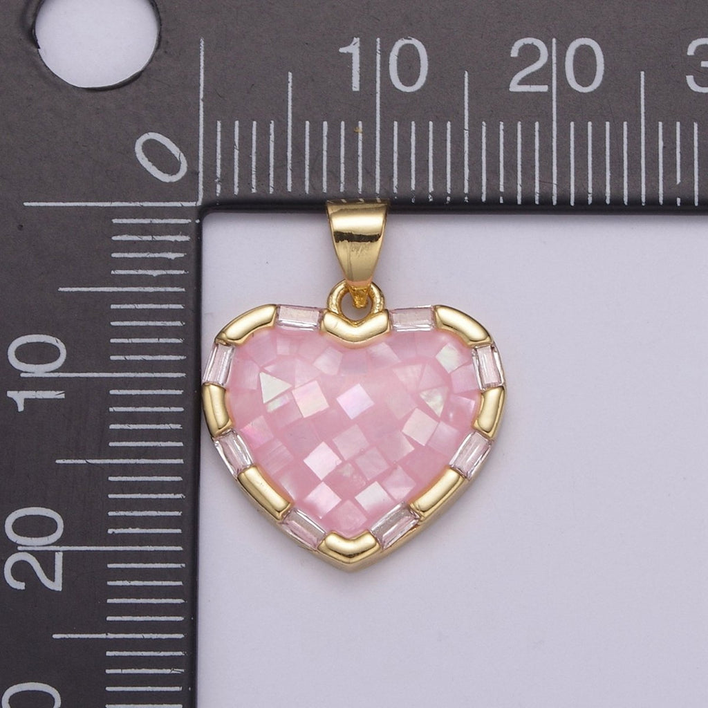 Dainty Pink Charm Pendant - Gold plated Pendant - Heart Geometric Pendant H-055 - DLUXCA