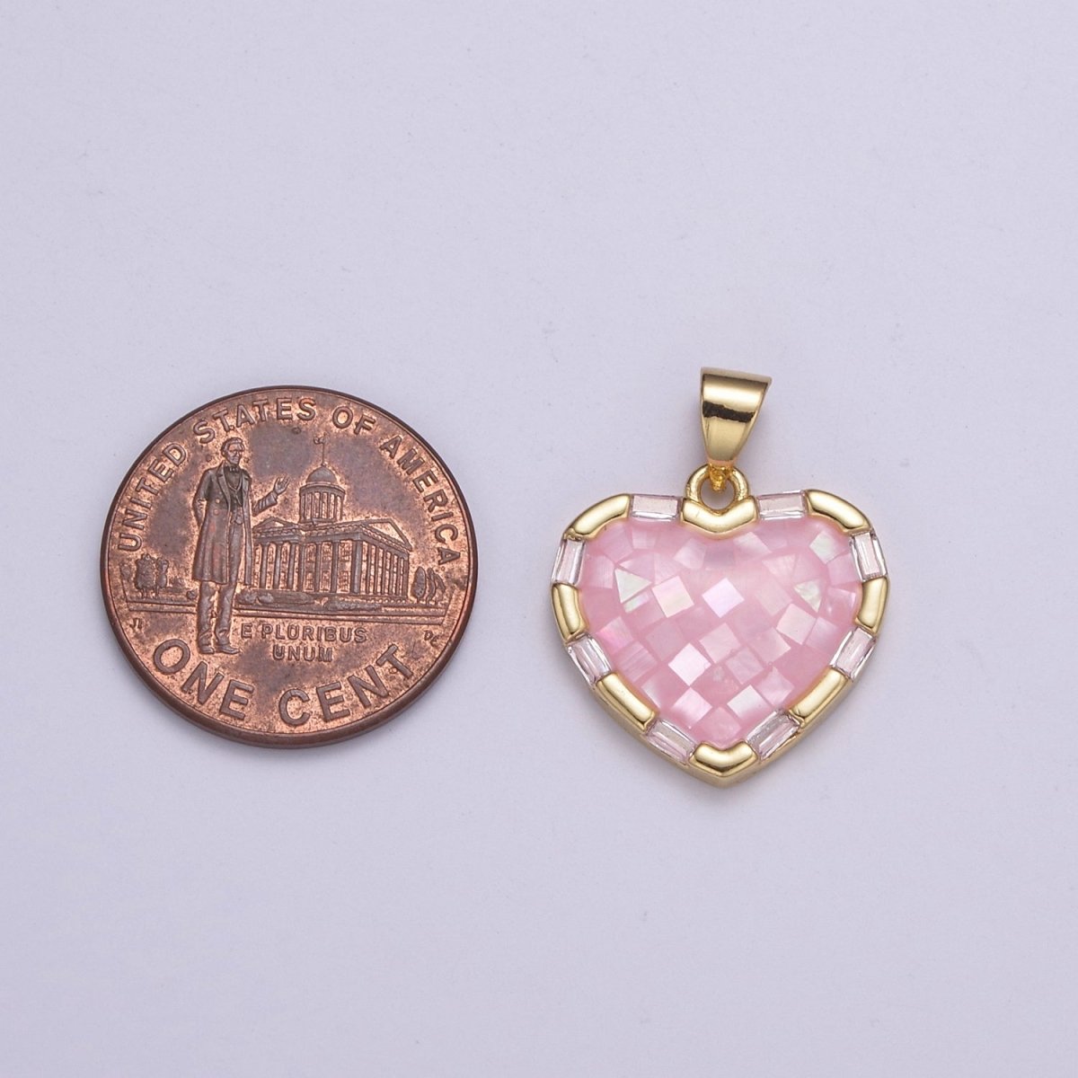 Dainty Pink Charm Pendant - Gold plated Pendant - Heart Geometric Pendant H-055 - DLUXCA