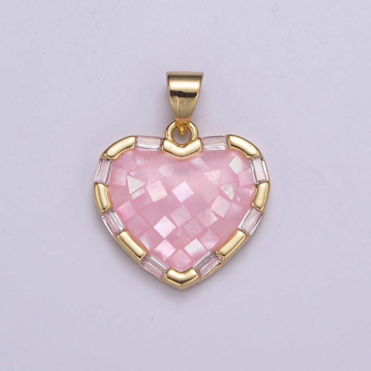 Dainty Pink Charm Pendant - Gold plated Pendant - Heart Geometric Pendant H-055 - DLUXCA