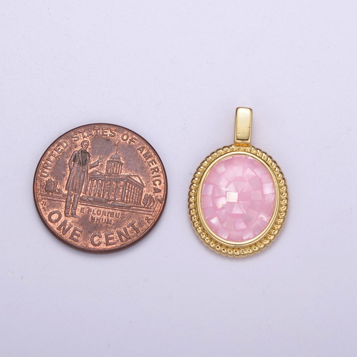 Dainty Pink Charm Pendant - Gold plated Pendant - Oval Geometric Pendant H-005 - DLUXCA