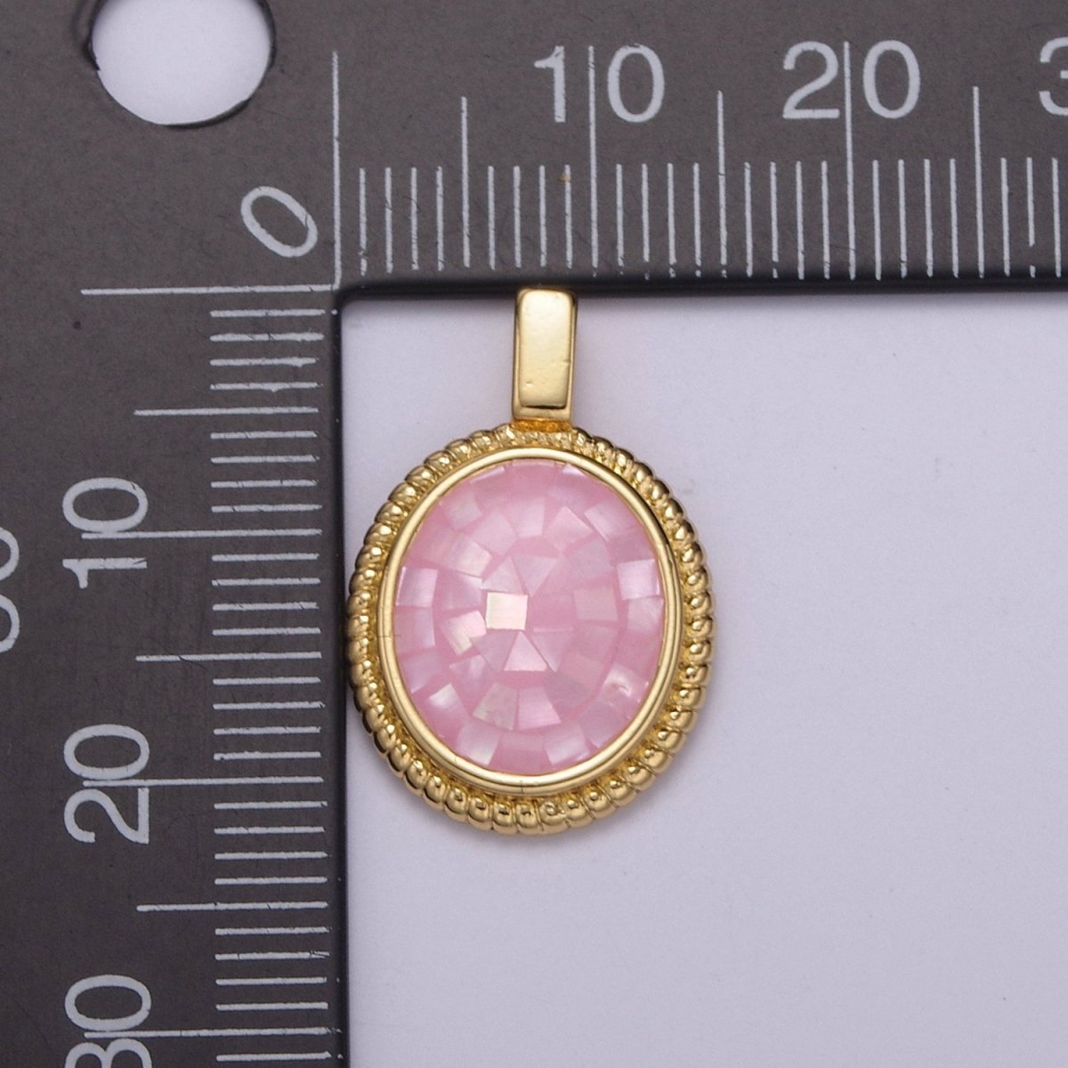 Dainty Pink Charm Pendant - Gold plated Pendant - Oval Geometric Pendant H-005 - DLUXCA