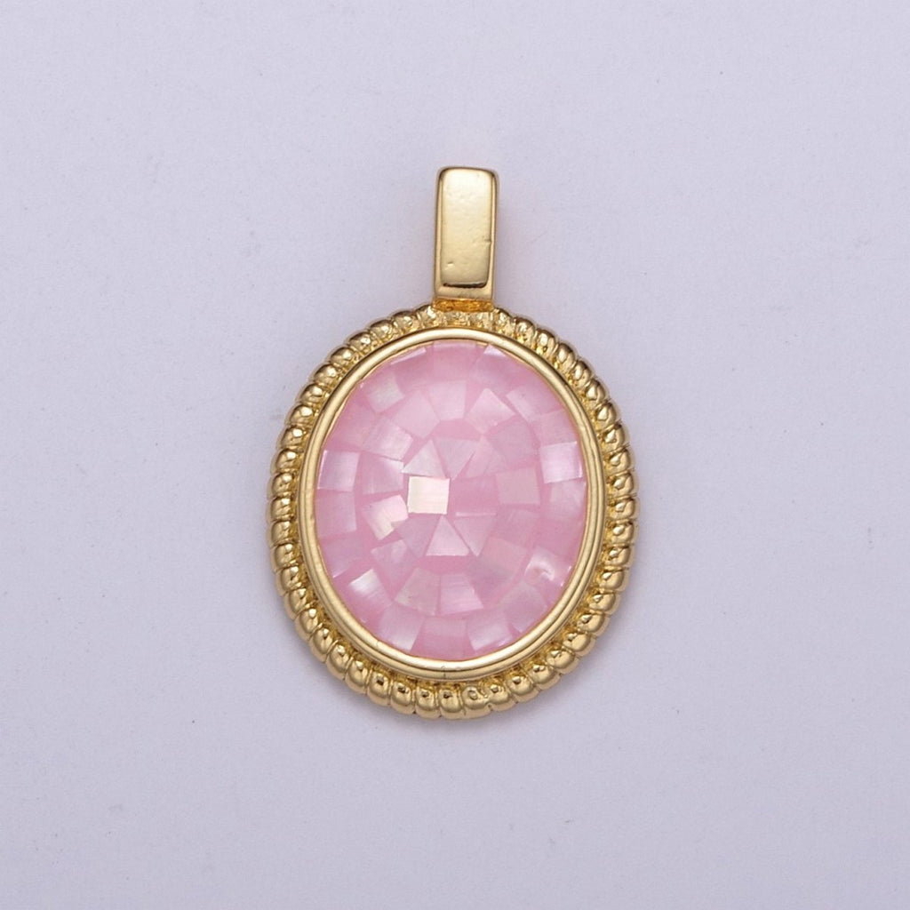 Dainty Pink Charm Pendant - Gold plated Pendant - Oval Geometric Pendant H-005 - DLUXCA