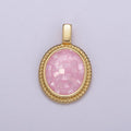 Dainty Pink Charm Pendant - Gold plated Pendant - Oval Geometric Pendant H-005 - DLUXCA