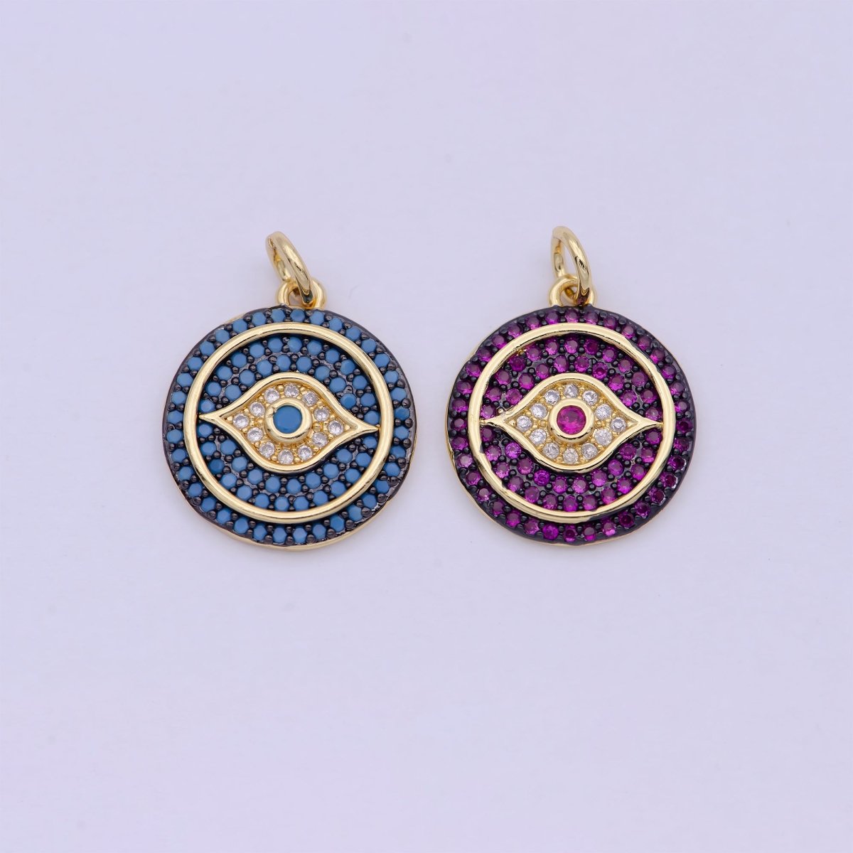 Dainty Pink Evil Eye Pendant for Necklace Charm in 24k Gold plated Evil Eye Charm for Bracelet Necklace Earring Supply 20x15mm D-192 - DLUXCA