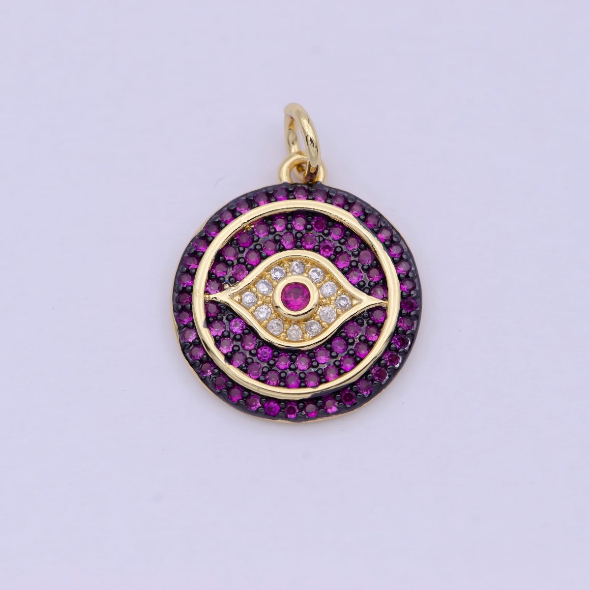 Dainty Pink Evil Eye Pendant for Necklace Charm in 24k Gold plated Evil Eye Charm for Bracelet Necklace Earring Supply 20x15mm D-192 - DLUXCA