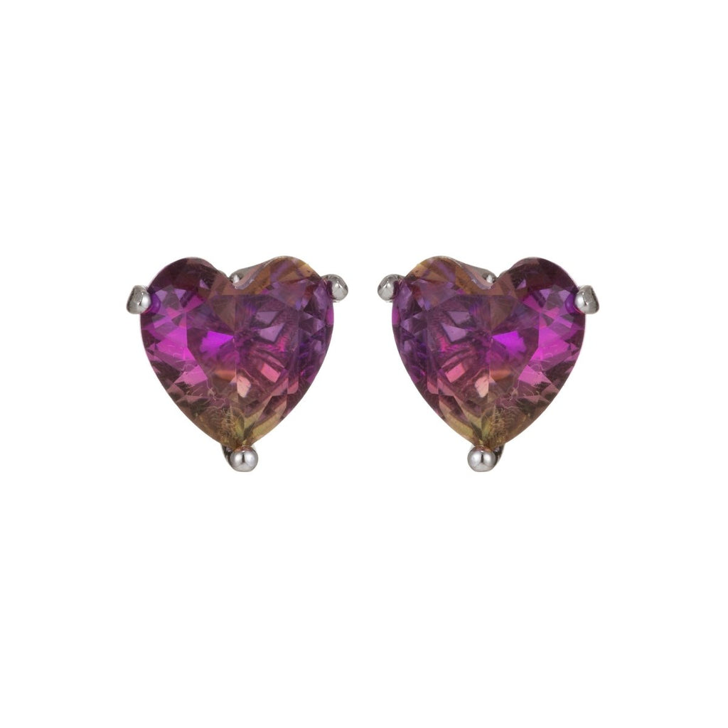 Dainty Pink heart earrings, Black CZ earrings, heart studs, Yellow solitaire earrings Purple Cubic studs for birthday gift Q-013 - Q-016 - DLUXCA