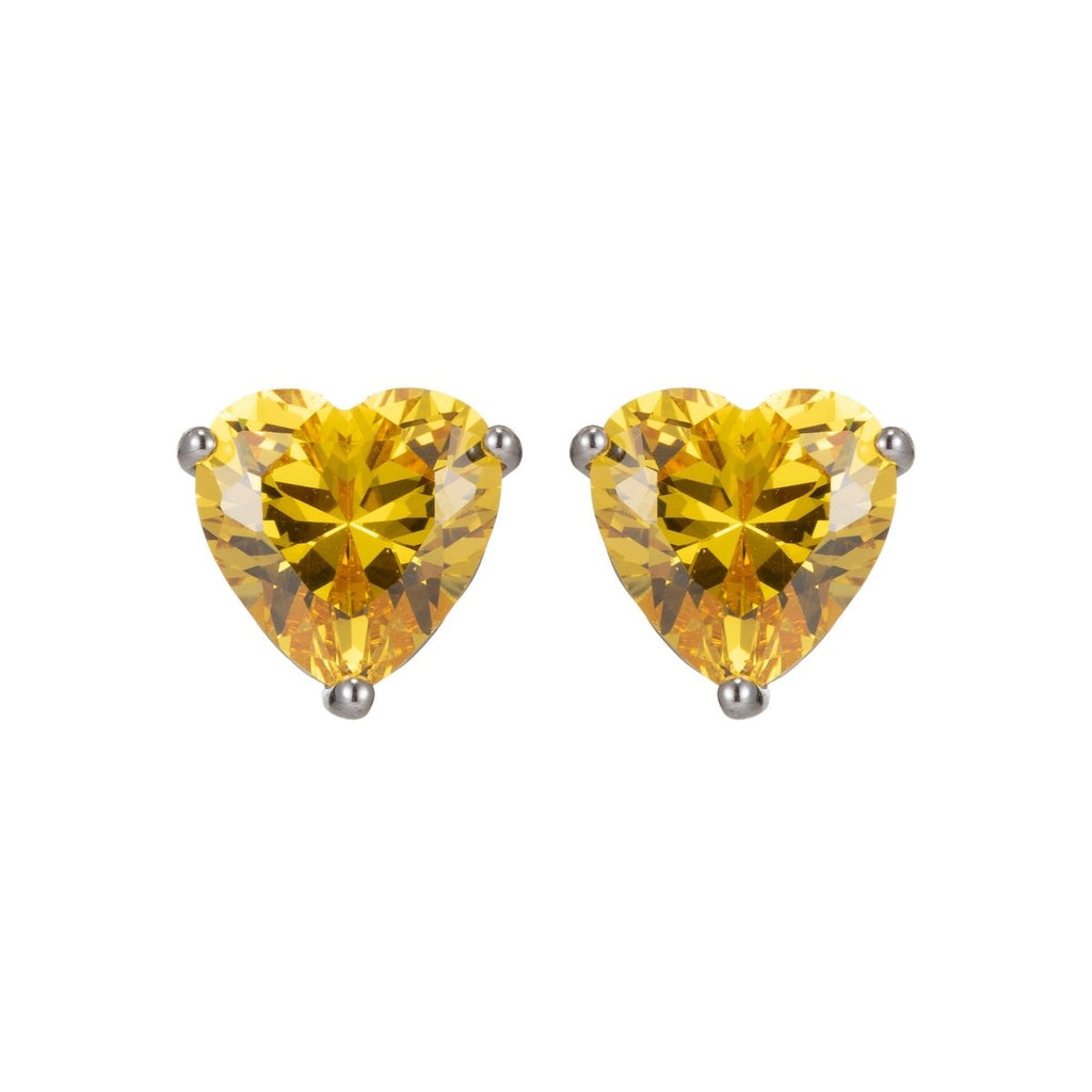 Dainty Pink heart earrings, Black CZ earrings, heart studs, Yellow solitaire earrings Purple Cubic studs for birthday gift Q-013 - Q-016 - DLUXCA