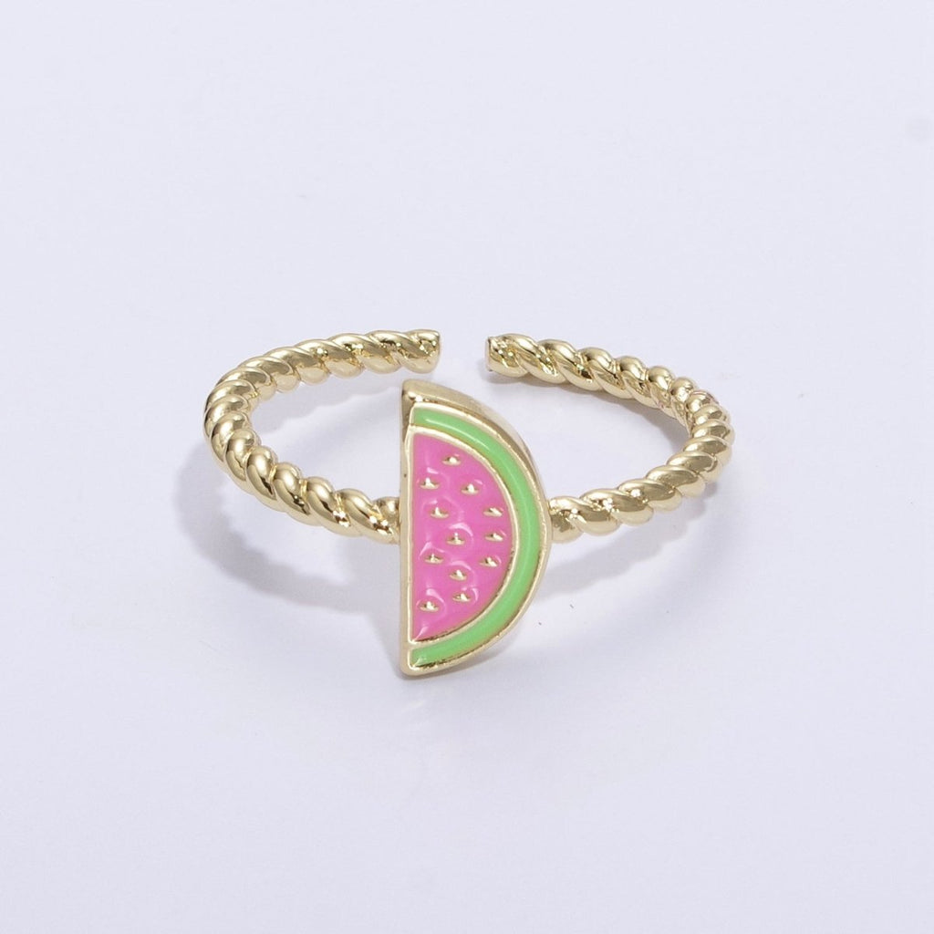 Dainty Pink Red Watermelon Ring Thin Gold plated Adjustable Ring Fruit Jewelry U-094