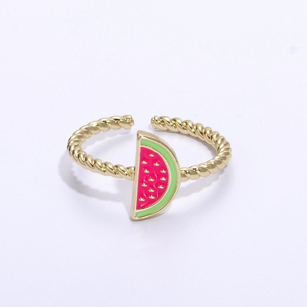 Dainty Pink Red Watermelon Ring Thin Gold plated Adjustable Ring Fruit Jewelry U-094