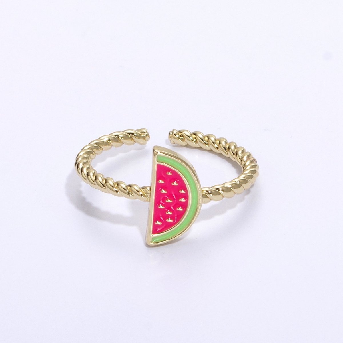 Dainty Pink Red Watermelon Ring Thin Gold plated Adjustable Ring Fruit Jewelry U-094