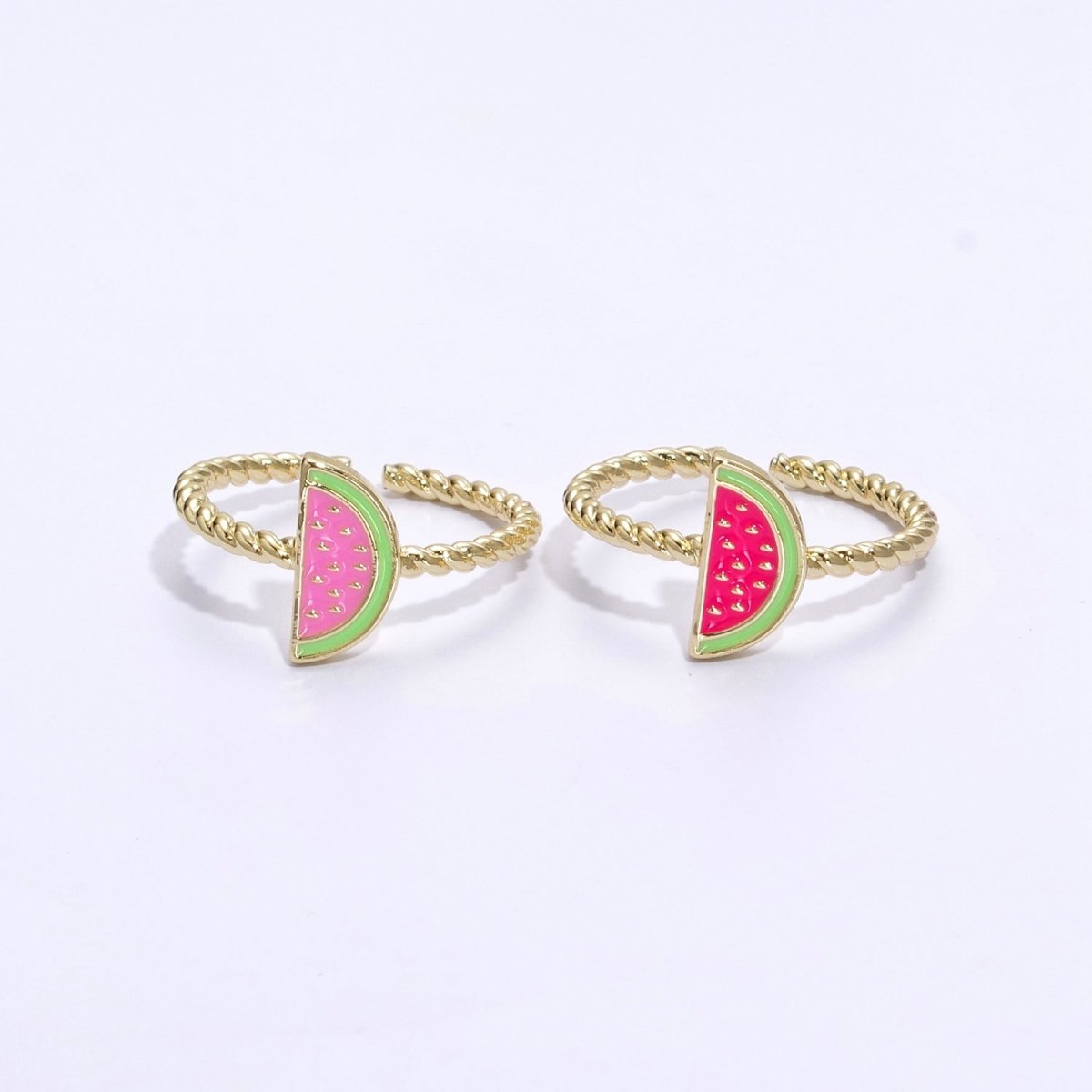 Dainty Pink Red Watermelon Ring Thin Gold plated Adjustable Ring Fruit Jewelry U-094