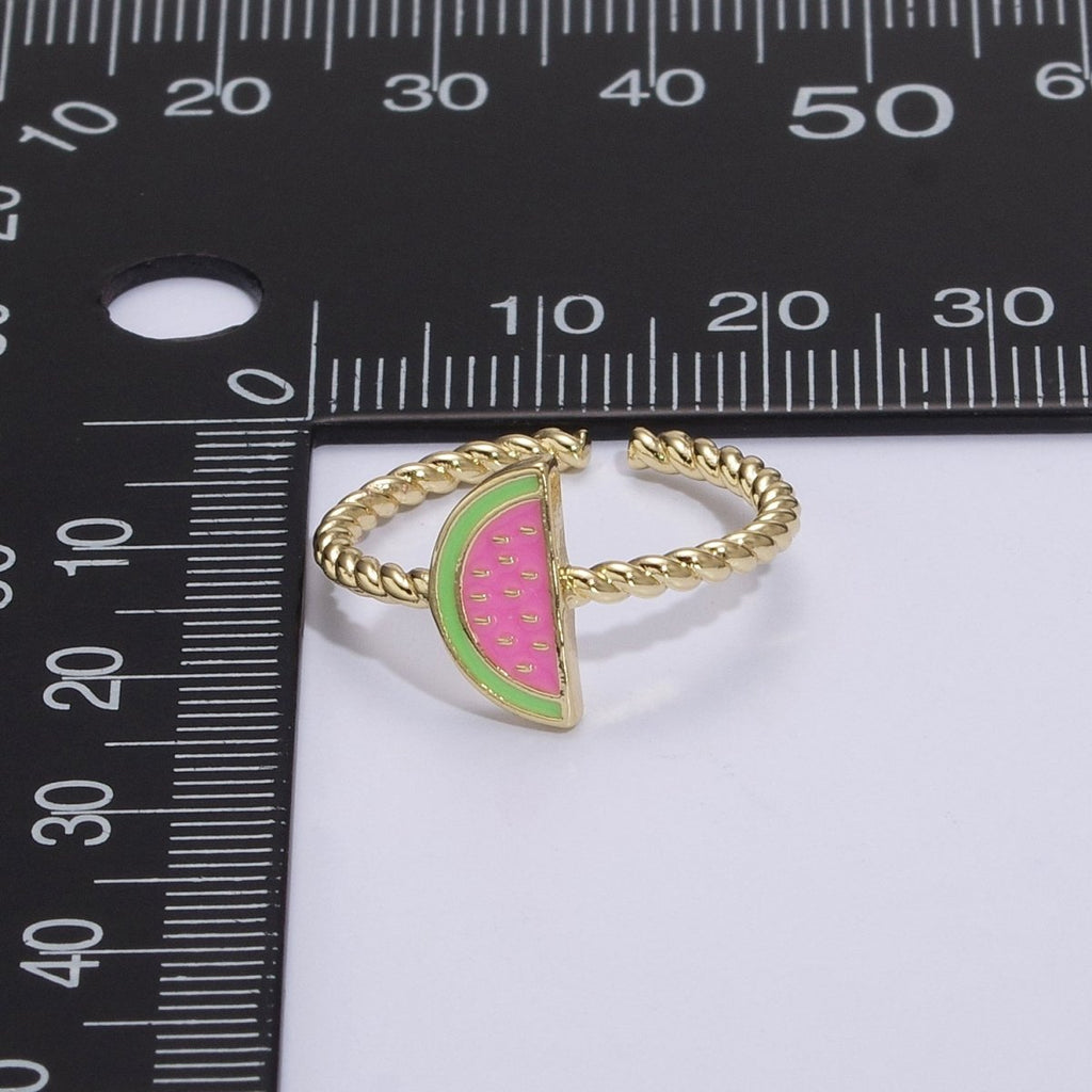 Dainty Pink Red Watermelon Ring Thin Gold plated Adjustable Ring Fruit Jewelry U-094