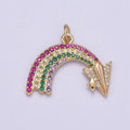 Dainty Rainbow Charm 16k Gold plated CZ Colorful Pendant N-280 - DLUXCA