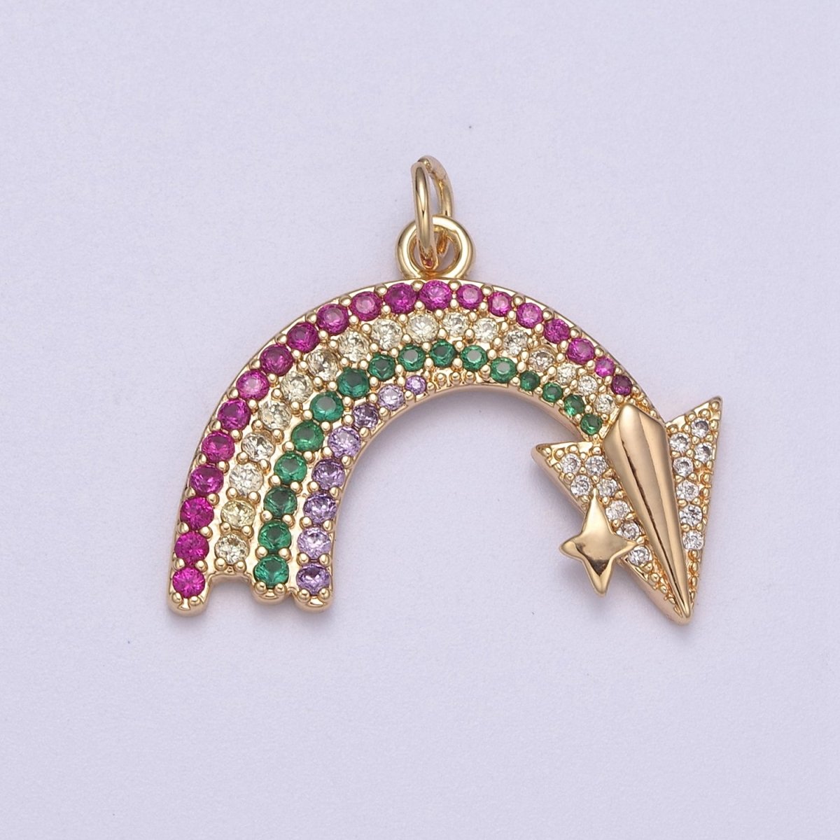 Dainty Rainbow Charm 16k Gold plated CZ Colorful Pendant N-280 - DLUXCA