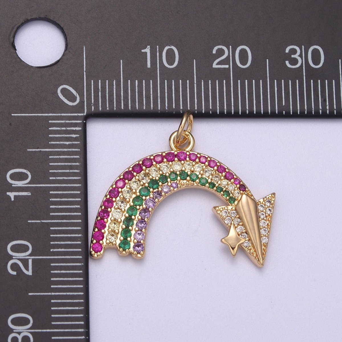 Dainty Rainbow Charm 16k Gold plated CZ Colorful Pendant N-280 - DLUXCA
